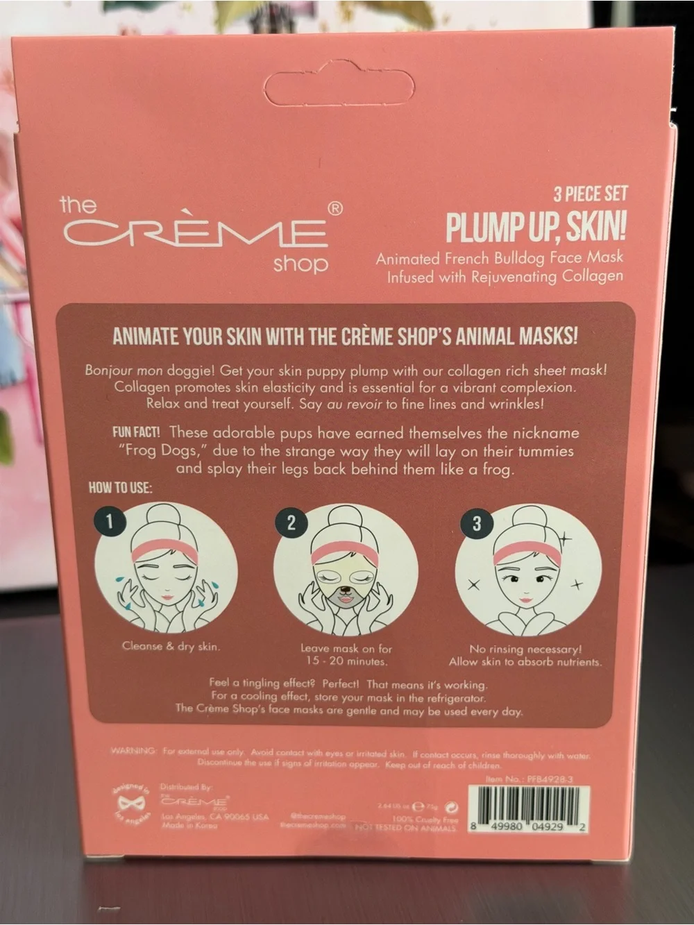 The Crème Shop Pink Animated French Bulldog Plumping Face Mask (3-Pack)
